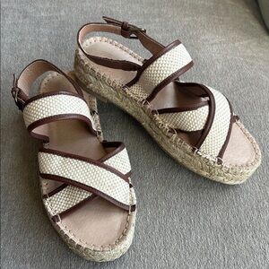 MADEWELL Cream and Brown Espadrille Sandals - Size 7